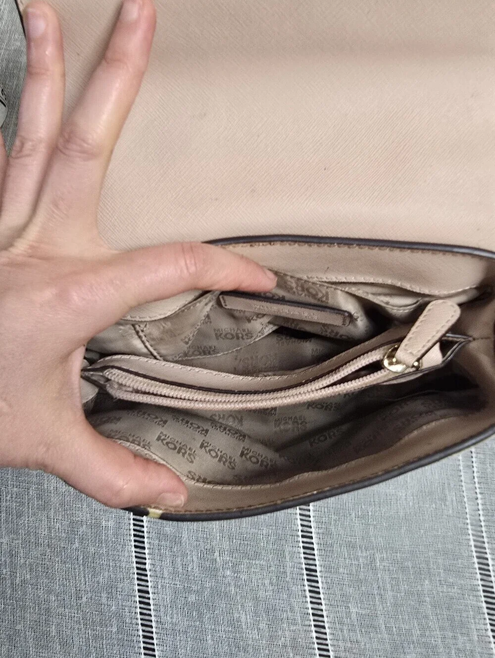 Michael Kors Pale Pink Logo-Print Shoulder Bag with Gold Accents